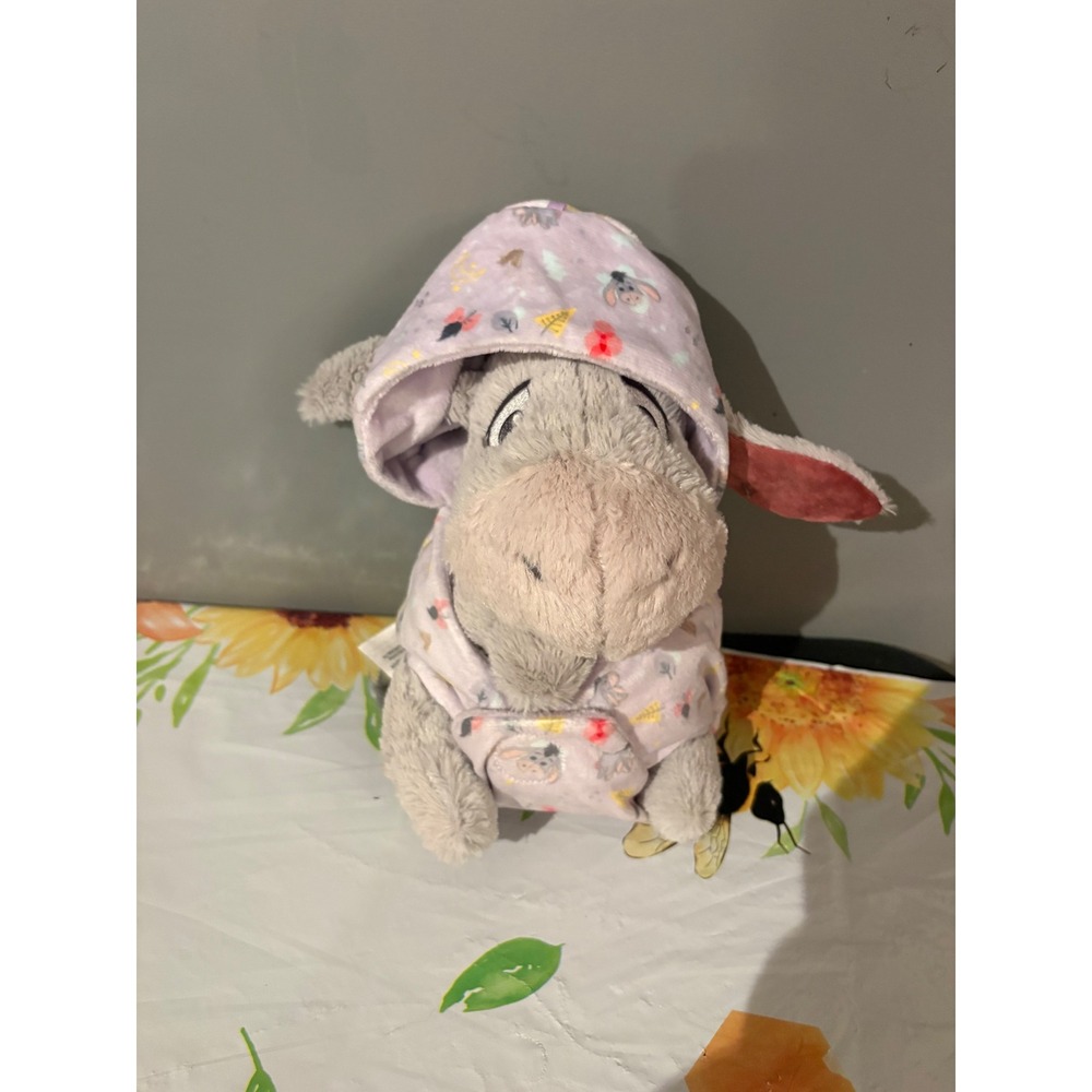 Disney Parks Winnie the Pooh Eeyore Plush in Lavender Floral Hooded Pajamas